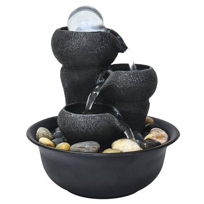 8" 3-Step Little Water Fountain with LED Ball - Gray - Watnature