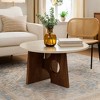 Royal Hampton Coffee Table, 27" Natural Round Marble Tabletop, Mango Wood Sculptural Base - 3 of 4