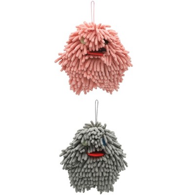 REGALWOVEN Soft Absorbent Chenille Decorative Hanging Ball Hand Towels 2 Pcs