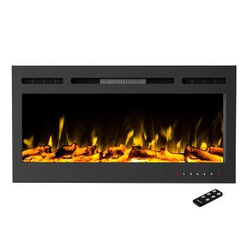 Hasting Home Recessed or Wall Fireplace with Front Vent, Wall Mounted Electric Fireplace - Heater with Adjustable Brightness, and Remote