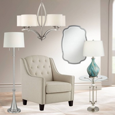 Karl 63" Brushed Nickel Floor Lamp with White Drum Shade