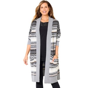 Catherines Women's Plus Size Classic Fair Isle Coatigan - 1 of 4