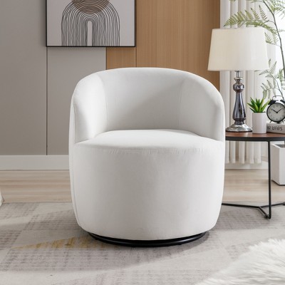 PAGED Modern Swivel Accent Chair, Barrel Sofa Chair with Metal Ring, Teddy Fabric Club Chair for Bedroom, Living Room Furniture