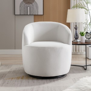 PAGED Modern Swivel Accent Chair, Barrel Sofa Chair with Metal Ring, Teddy Fabric Club Chair for Bedroom, Living Room Furniture - 1 of 4