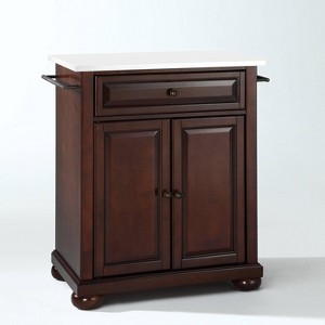 Alexandria Stone Top Portable Kitchen Island/Cart Mahogany/White - Crosley: Rolling Cart with Adjustable Shelves, Towel Bar - 1 of 4