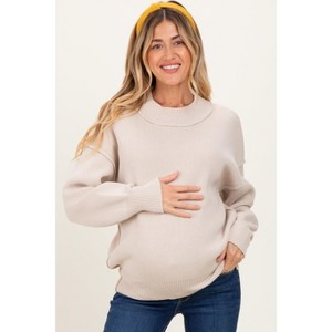 Pinkblush Beige Wide Neck Drop Shoulder Maternity Sweater - 1 of 4
