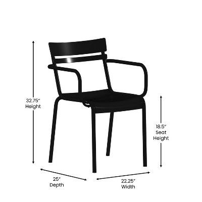Modern Black Steel Stackable Indoor-Outdoor Dining Chair with Arms