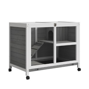 SKYONE Fir Wood 2-Floor Rabbit Hutch with Sleeping Room, Run Area, Safety Ramp & Pull-Out Tray for - 1 of 4
