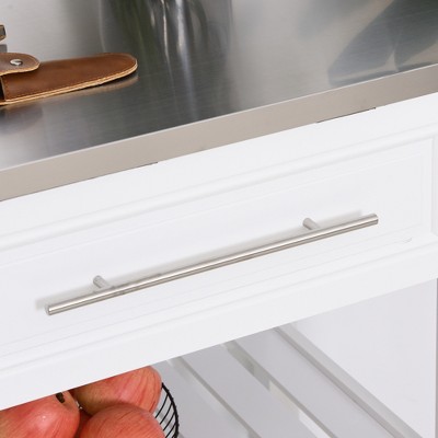 White Stainless Steel Top Kitchen Cart with Storage and Shelves