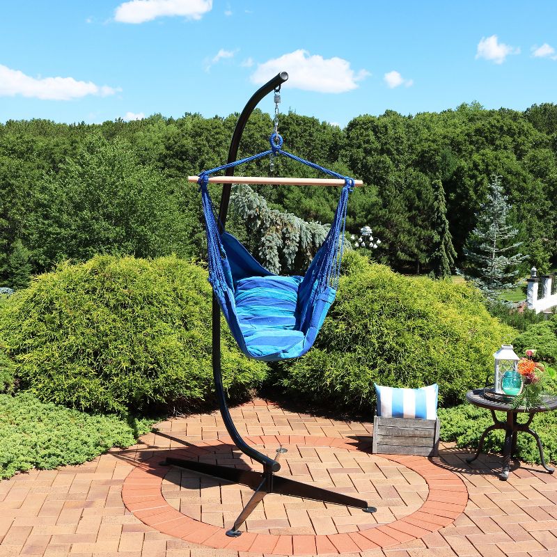 Sunnydaze Double Cushion Hanging Rope Hammock Chair Swing with C-Stand - 265 lb. Weight Capacity, 2 of 8