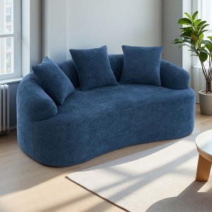 65" Chenille Curved Loveseat with 3 Pillows - 1 of 4