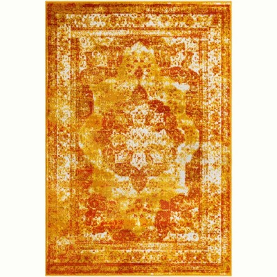 Vibrant Orange and Yellow Rectangular Synthetic Area Rug