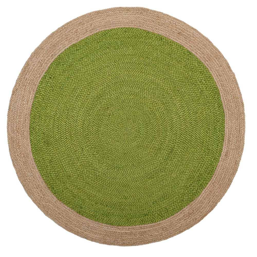 Green/Natural Solid Woven Round Area Rug 6' - Safavieh