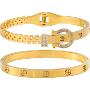 2PCS Gold Bracelets for Women Friendship & Love Theme Crystal Bangle Set Stainless Steel Non Tarnish Jewelry - 1 of 4