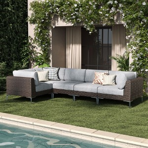 LayinSun Wicker Rattan Patio Furniture Set, Deep Seating Outdoor Modular Sectional Sofa Conversation Set with Thick Cushions - 1 of 4