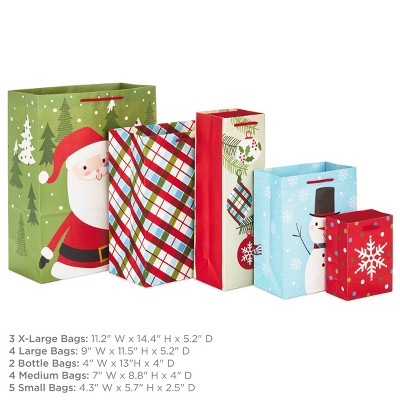 Assorted Christmas Gift Bags Set with Santa and Snowman Designs