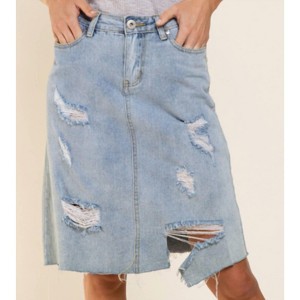 Women's Distressed Jean Skirt - POL - 1 of 2
