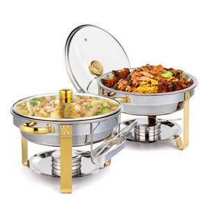 ROVSUN 5Quart Chafing Dish Set Gold Accent, Round NSF Stainless Steel Buffet Warmer Chafers with Glass Lid /Lid Holder for Party Wedding Dinner - 1 of 4