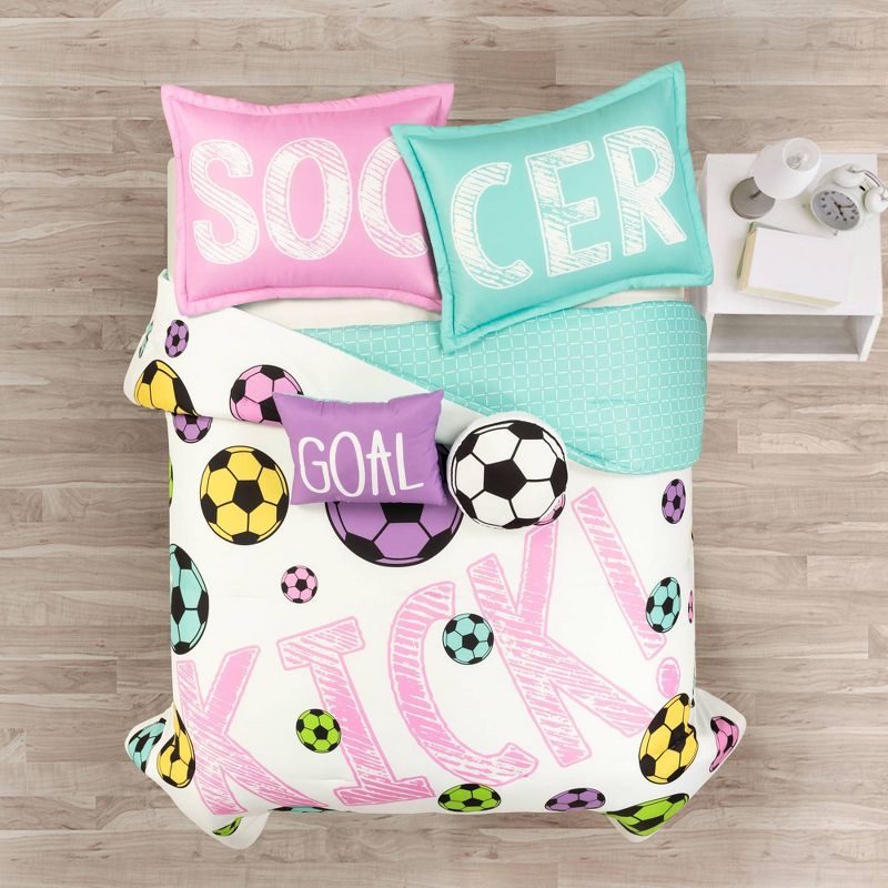 Kids' Girls Soccer Kick Reversible Oversized Comforter Bedding Set - Lush Décor, 3 of 10