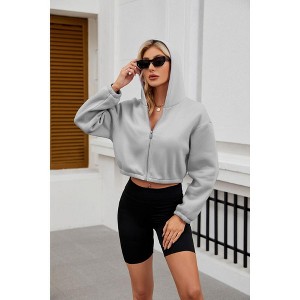 Women's Long Sleeve Drawstring Full Zip Hooded Jacket Crop Sweatshirt - 1 of 1