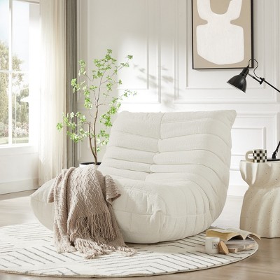 DOMETOUR Fireside Chair, Lazy Floor Sofa, Bean Bag Couches, Modern Armless Lounge Chair for Living Room, Apartment, Bedroom, Office (Chenille, White)