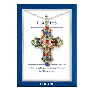 Anna-Kaci Stained Glass Rhinestone Patonce Cross Necklace with Message Card & Envelope Jewelry Gift - 1 of 4