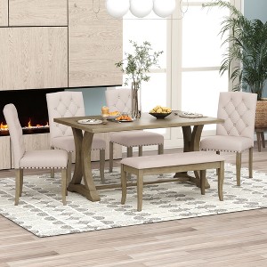 YOOCOZZ  6-Piece Farmhouse Dining Set with Chairs , Bench and Table - 1 of 4