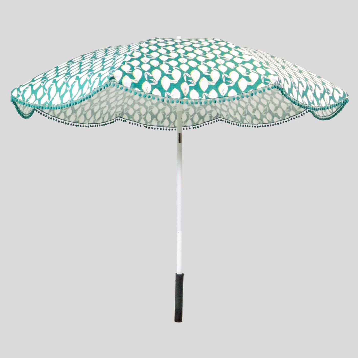 9' Lemons Scalloped Patio Umbrella Jade Green Poms - Light Wood Pole - Opalhouse™ - image 1 of 2