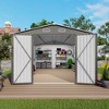 PAGED 10x14 FT Outdoor Metal Storage Shed with Three Lockable Doors,Durable Metal Garden Shed with Clear Window for Backyard Patio,Gray - 2 of 4