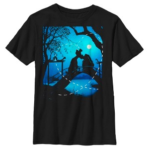 Boy's Lady and the Tramp Kissing in the Moonlight Silhouette T-Shirt - 1 of 4