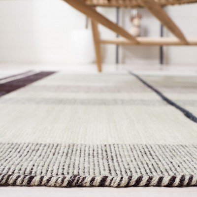 Ivory Stripe Kilim 9' x 12' Hand Woven Wool Area Rug