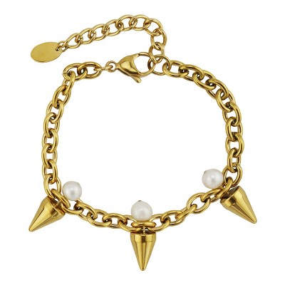 Slate by Rebl Spike & Pearl Bracelet  18K Gold Plated Stainless Steel