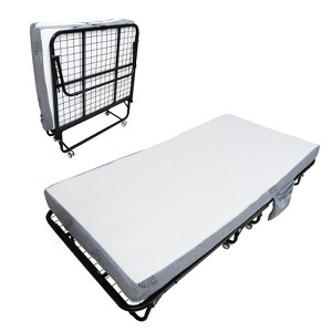 Folding Bed with Mattress, Portable Guest Beds with 5" Memory Foam Mattress, Foldable Metal Frame Bed with Wheels - 1 of 4