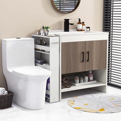 Costway 4-Tier Slim Storage Cart with Open Shelves Rolling Kitchen Cart on Wheels Narrow White