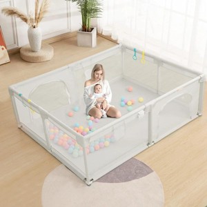 GOTGELIF 79"x63" 4-Panel Baby Playpen Spacious & Secure Foldable Playard - 1 of 4