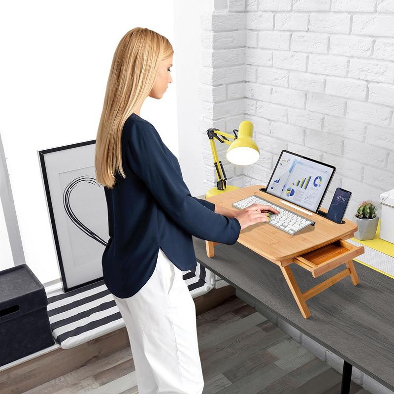 BirdRock Home Portable Sit or Stand Desk with Storage Drawer and Media Slot - Natural, 2 of 8