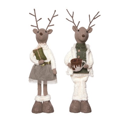 Transpac Plush Standing Sophisticated Reindeer Set of 2 Christmas Home Decorations