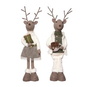 Transpac Plush Standing Sophisticated Reindeer Set of 2 Christmas Home Decorations - 1 of 1