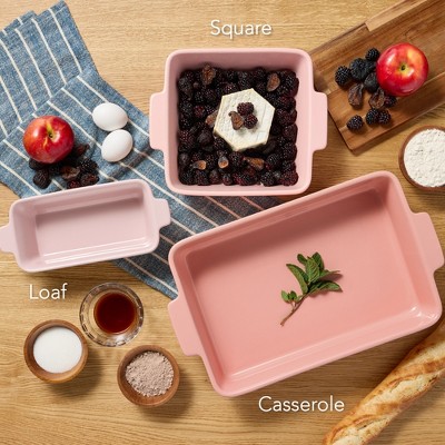 Pink Champagne Ceramic Bakeware Set with Handles, 3-Piece