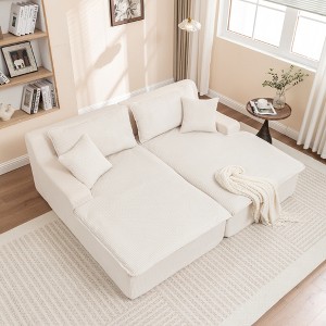 Oversized Corduroy Chaise Lounge Chair Sofa Bed with High-Density Foam and Reversible Armrests - 1 of 4