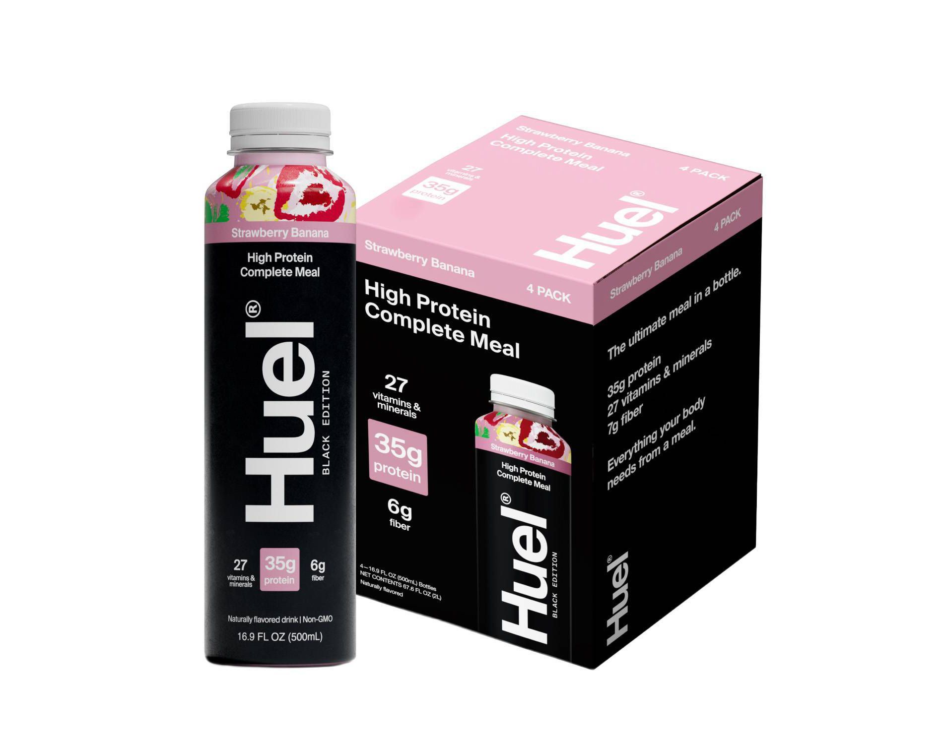 Huel Black Edition Strawberry Banana Ready-to-Drink 35g Protein Meal Replacement - 4pk