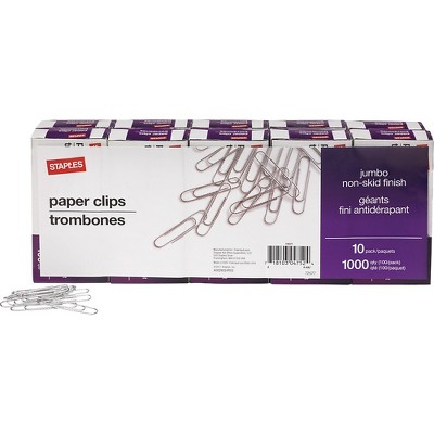 Staples Jumbo Paper Clips Nonskid 10/Pack with 100/box (A7026606/72577) 472514