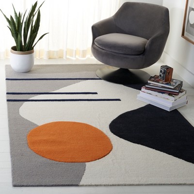 Gray and Black Abstract Hand-Tufted Wool Area Rug