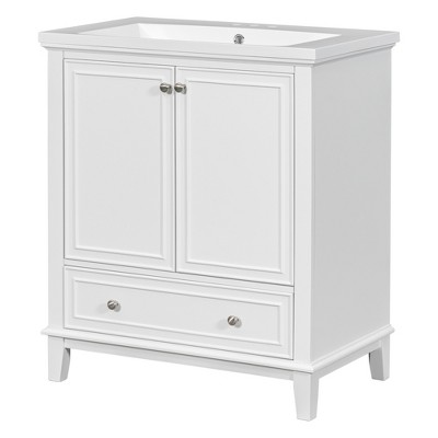 Vynxaria 30" White Bathroom Storage Cabinet with Sink and Multi-functional Features