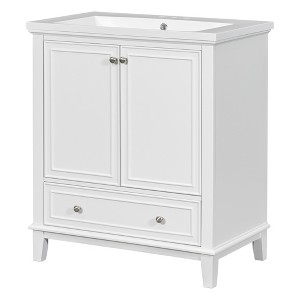 Vynxaria 30" White Bathroom Storage Cabinet with Sink and Multi-functional Features - 1 of 4