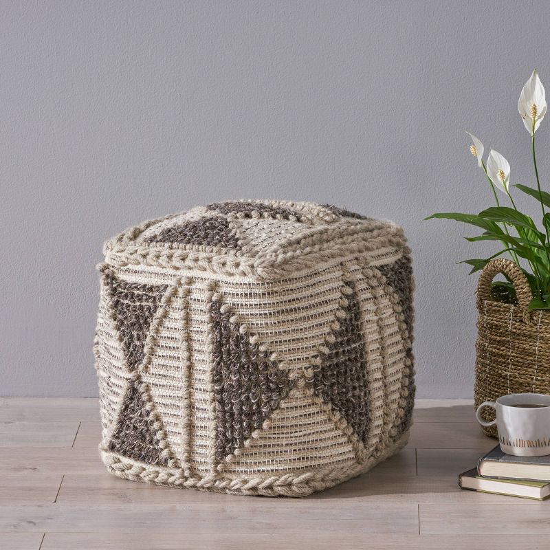 Tamsin Boho Handcrafted Cube Pouf Gray/Ivory - Christopher Knight Home, 5 of 10