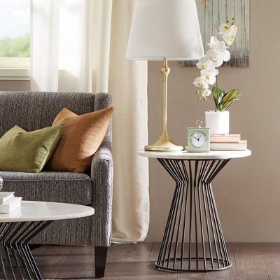NicBex Oval Marble Coffee Table with Metal Hollow Base,Simple End Table,Center Table for Livng Room