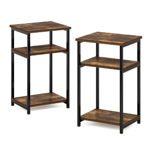 Furinno Just 3-Tier Industrial Metal Frame End Table with Storage Shelves, 2-Pack, Amber Pine - 1 of 1