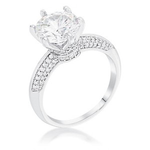 Slickblue Clear CZ Solitaire Engagement Ring, 3.3Ct Rhodium-Plated with Micropave Band, Women's Jewelry, Size 5 to 10 - 1 of 1