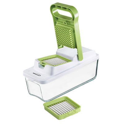 Green and White BPA-Free Plastic Food Chopper with Stainless Steel Blades